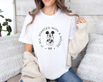 Camiseta "Todo empezó con un ratón", camiseta Disney 1928, camiseta linda Disney, regalo para fans de Disney, camiseta Disney Mickey Mouse, camiseta Disney Trip, regalos