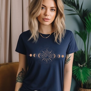 Celestial Shirt, Moon Phase T-shirt, Boho Mystical Moon And Sun Tee, Boho Moon Outfit, Spiritual Moon Women Clothing Gift, Gift,Trendy Shirt