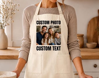 Custom Photo Apron, Personalized Apron with Photo & Text, Custom Kitchen Apron, Personalized Cooking Gift, Chef Gift, Mom Gift, Dad Gift
