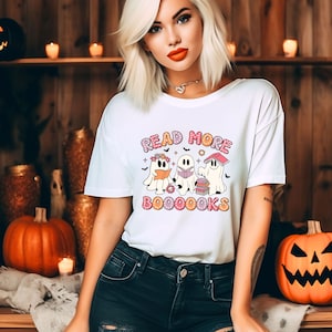 Halloween Ghost Shirt, Read More Books Spooky Teacher Shirt, Teacher Halloween Shirt, Spooky Teacher Tee, Retro Teacher Ghost Shirt
