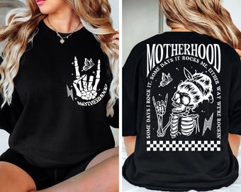 Motherhood Sometimes I Rock It Sometimes It Rocks Me Shirt, Mama Shirt, Mom Shirt, Rocker Mom Gifts, Mothers Day Gift,Halloween Grandma Gift