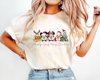 Koszulka retro Disney Very Merry Christmas, koszulka świąteczna Myszka Miki i Przyjaciele, pasująca koszulka świąteczna WDW Disneyland, koszulka Merry Christmas