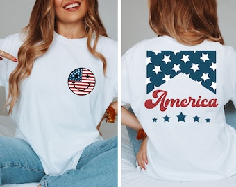Zweiseitiges Rot, Weiß und Blau, Amerika-T-Stück, vierter Juli-Hemd-T-Shirt, USA-Hemd, Sommer-Grillen-T-Shirt, Frauen 4. Juli, Freiheits-Sweatshirt