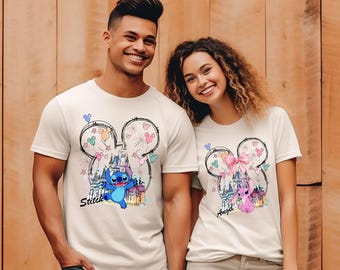 Mickey Ear Stitch en Minnie Bow Angel Couple Shirt, Disney Stitch Ear Boy Shirt, Minnie Bow Angel Girl T-shirt, Disney Trip Family Matching Tee