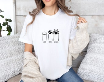 Stein Papier Schere Shirt, lustiges Katzenpfoten-Shirt, Unisex Rundhals-Shirt für Katzenliebhaber, Katzenbesitzer-Shirt, Katzenpfoten-Hemd, Geschenk für Katzenmama