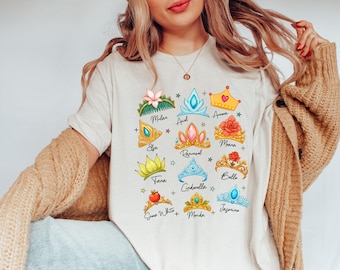 Camiseta retro con corona de princesa, camiseta de Blancanieves, Rapunzel, Ariel y Bella, camiseta de viaje de Disney para niña, camiseta de vacaciones de princesa del Reino Mágico, camiseta de Disney para niños pequeños