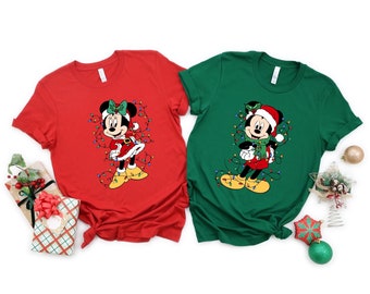 Mickey and Minnie Mouse Disney Couples Christmas Lights T-Shirt, Mickey's Very Merry Xmas Party Shirt, Disneyland Vacation Holiday Gift