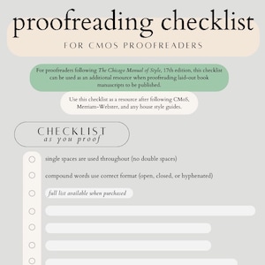 Lista de verificação de revisão para editores freelance. Chicago Manual of Style, publicação de livros, edição, revisão. Download digital imediato.