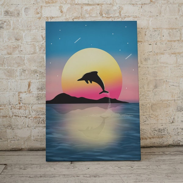 Pop Art Print, Dolphin Poster, Sunset Wall Art, Vibrant Wall Art, Decor, Modern Colourful Art, Stars, Water, Fish Wall Art, Digital Download