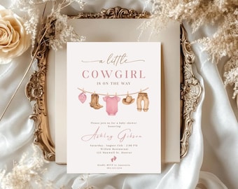 Baby Cowgirl Baby Shower Invitation Template, Western Little Cowgirl Baby Shower Invite, Editable Country Rodeo Shower, Rustic Girl Invite