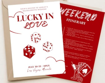 Lucky in Love Bachelorette Party Invitation Las Vegas Bachelorette Weekend Itinerary Template Casino Bachelorette Retro Hen Party Quirky
