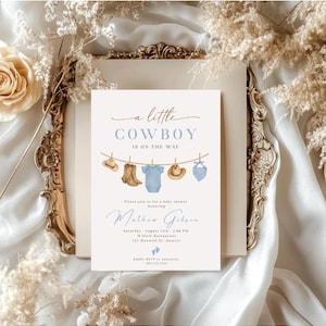 Baby Cowboy Baby Shower Invitation Template, Western Little Cowboy Baby Shower Invite, Editable Country Rodeo Shower, Rustic Boy Invite