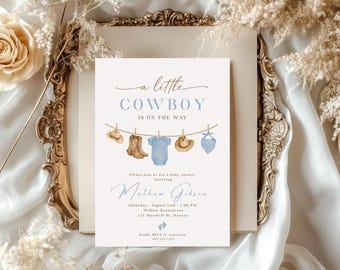Baby Cowboy Baby Shower Invitation Template, Western Little Cowboy Baby Shower Invite, Editable Country Rodeo Shower, Rustic Boy Invite