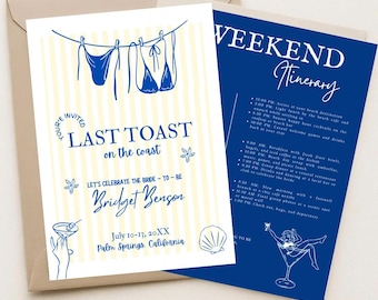 Last Toast on the Coast Bachelorette Party Invitation and Itinerary Template Coastal Beach Bachelorette Party Invitation Weekend Itinerary