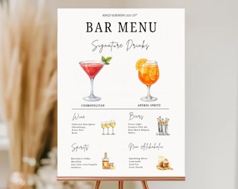 Wedding Bar Menu Sign Template, Signature Drinks Canva Menu Sign, His And Hers Drinks, Instant Download