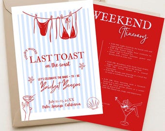 Last Toast on the Coast Bachelorette Party Invitation and Itinerary Template Coastal Beach Bachelorette Party Invitation Weekend Itinerary