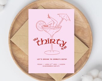 Talk thirty to me Editable 30th Birthday Invitation | Talk Thirty to Me Party Invite | Fun Pink Canva Template | Printable Digital Download