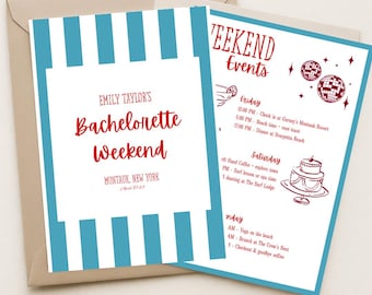 Beach Bachelorette Invitation, Bach Party Weekend Itinerary, Coast Bachelorette Invite, Bridal Editable Canva Template, Digital Party Card