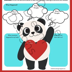 Panda Cognitive Behavioral Therapy CBT Therapy Counseling Worksheet for Kids & Teens for Anxiety, Thoughts, Feelings, and Behavior