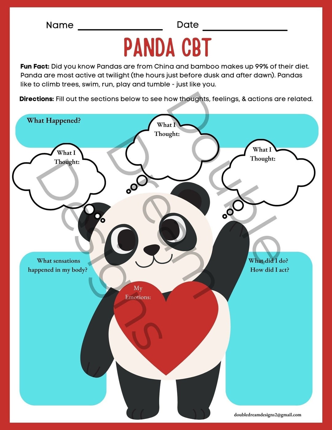 Panda Cognitive Behavioral Therapy CBT Therapy Counseling Worksheet For Panda Cognitive Behavioral Therapy CBT Therapy Counseling Worksheet For
