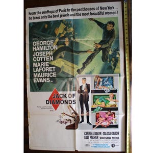 Jack of Diamonds Original Movie Poster 1967 41 x 27 George Hamilton, Zsa Zsa Gabor Carol Baker