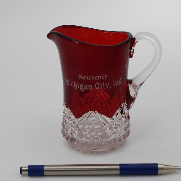 Vintage Michigan City, Mich. - Ruby Red Souvenir Flash Glass. Popular from 1880's to 1920's