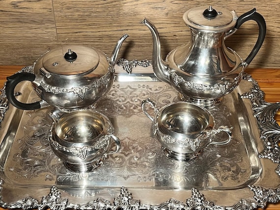 Victorian Silver Plated Tea Set, Grape Vine Design, 5 Piece