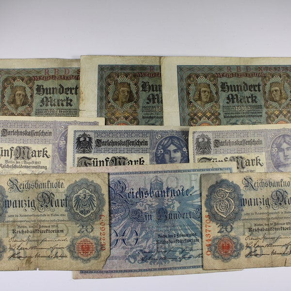 2) GRP of 9 - 1908-1920 - German Empire and Weimar Republic Banknotes