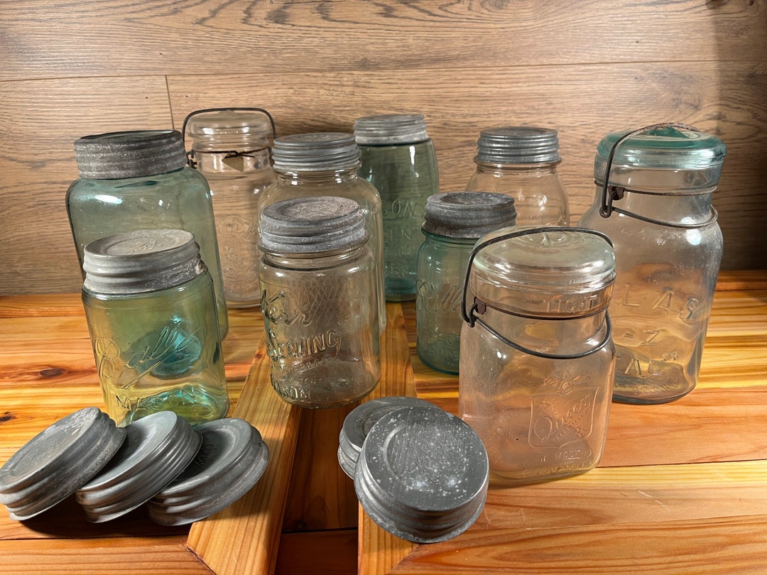 Many VTG Zink Lids and Canning Jars Etsy