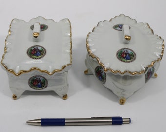 Korean Porcelain Footed Trinket Boxes Set, Vintage Decor, Jewelry Storage, Korean Decor, Asian Collectibles