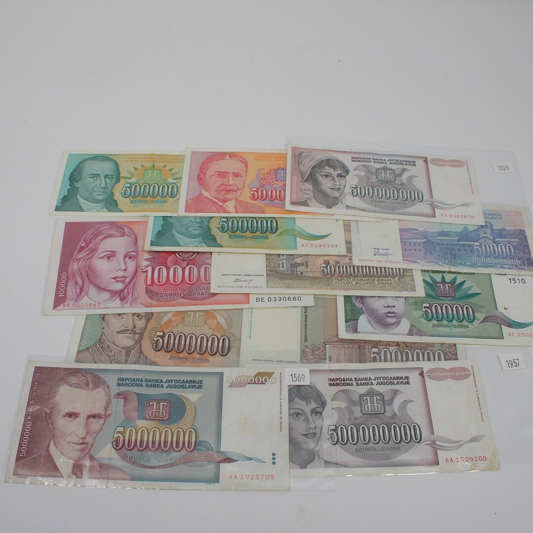 Group of 12 Vintage Yugoslavia 1990's Inflation Dinara Banknotes ...