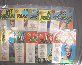 Vintage 1950s Hit Parader Magazines - Celebrity Songbooks, Set of 10