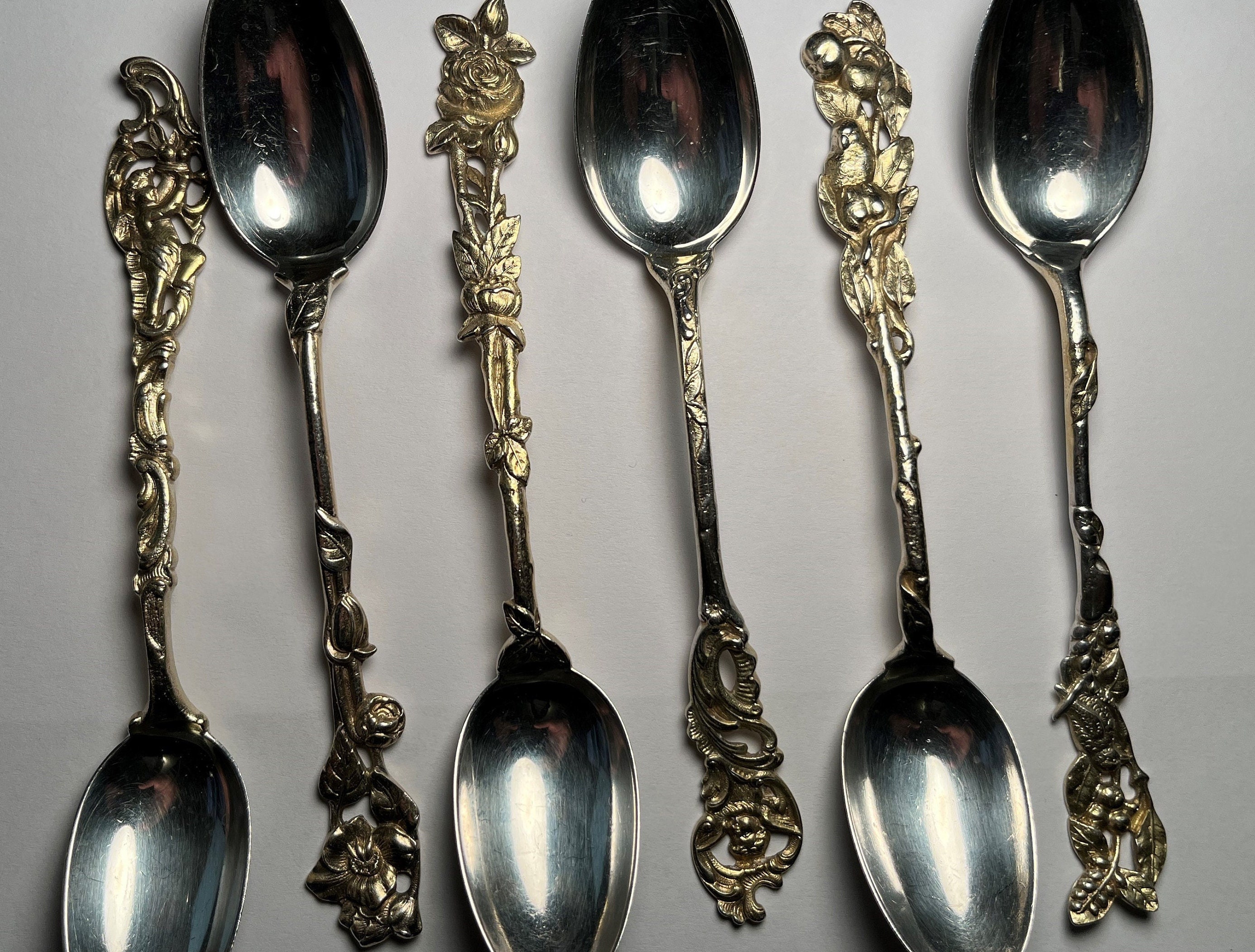 Spoons 1800s Silverware Elegant Antique French Sterling Silver 18k Gold  Vermeil Spoon Set