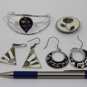 Vintage Mexico Alpaca Silver Southwestern Style Bracelet, Earrings, and Broach - Go Together Very Nicely