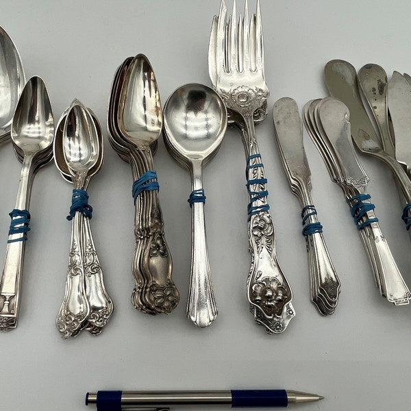 Vintage Silver Plate Serving Spoons, Serving Forks, Butter Knives, and Fruit Spoons