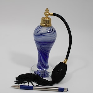 Vintage Colorful Tall Refillable Empty Perfume Atomizer - Elegant Blue Swirl