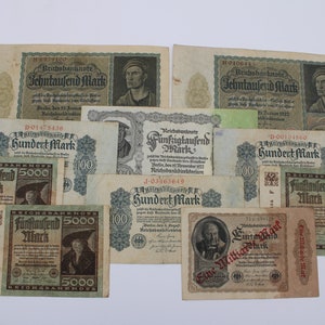 Group of 11 - Pre 1918 German Empire Banknotes - 1910 to 1917 Pre WWI and During WW1
