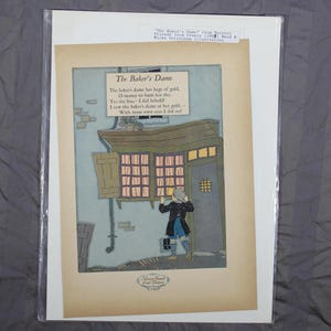 May include: An illustration of a woman standing in front of a building with a window. The text in the image reads "The Baker's Dame. The baker's dame has bags of gold, O money to burn, hot she. I saw the baker's dame in her gold... With mine own eyes I did out."