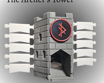 Torre dei dadi e tracker di iniziativa Archer's Tower: TTRPG, DnD con bandiere cancellabili a umido