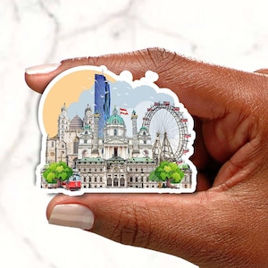 Vienna sticker, Illustrated Vienna Landmarks sticker, Vienna Austria travel sticker, European City Vinyl Sticker, Colourful Austria Sticker