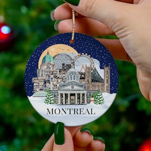 Montreal Christmas ornament, Illustrated Montreal Landmarks, Christmas midnight sky ornament, Montreal Christmas gift, Montreal souvenir