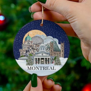 Montreal Christmas ornament, Illustrated Montreal Landmarks, Christmas midnight sky ornament, Montreal Christmas gift, Montreal souvenir
