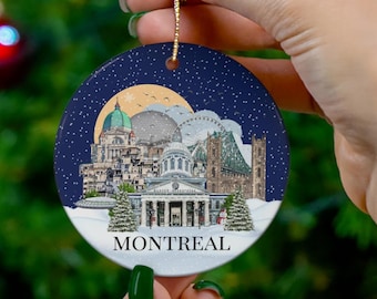 Montreal Christmas ornament, Illustrated Montreal Landmarks, Christmas midnight sky ornament, Montreal Christmas gift, Montreal souvenir