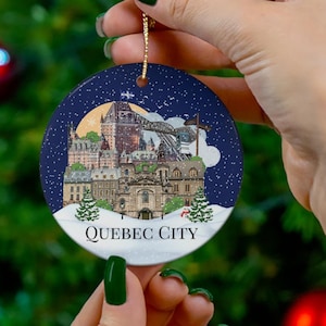 Quebec City Christmas ornament, Illustrated Quebecois Landmarks, Chateau Frontenac ornament, Quebec Christmas gift, Quebec City souvenir