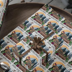 Philadelphia wrapping paper, Travel gift wrap, Philadelphia Christmas wrapping paper, Philadelphia landmarks, Philly, Festive wrapping paper