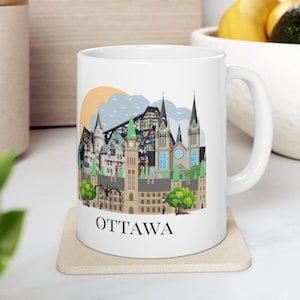 Ottawa coffee mug, Ottawa inspired mug, Illustrated Ottawa skyline, Colourful Ottawa souvenir, Personalized ceramic mug, Ottawa gift