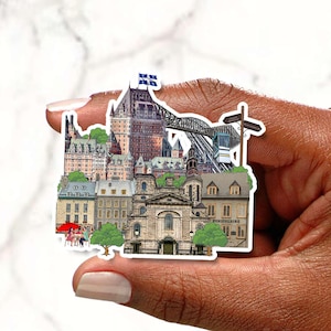 Quebec sticker, Illustrated Quebec Landmarks sticker, Canada travel stickers, Château Frontenac sticker, Quebec architecture, Laptop sticker