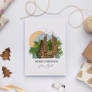 Carte de voeux de Bali, jeu de cartes de Noël de Bali, cartes de voeux de thème de voyage, carte de vacances de Bali, carte de Noël de Bali illustrée