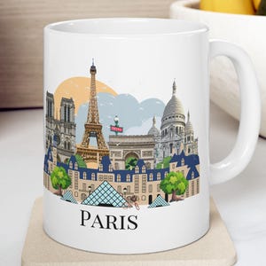 Christmas in Paris coffee mug, Paris inspired mug, Illustrated Paris skyline Mug, Personalized ceramic mug, Paris Landmarks, Paris gift