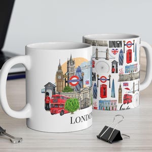 London mug, Illustrated England skyline Mug, London Christmas coffee mug, British tea mug, Popular London Landmarks gift